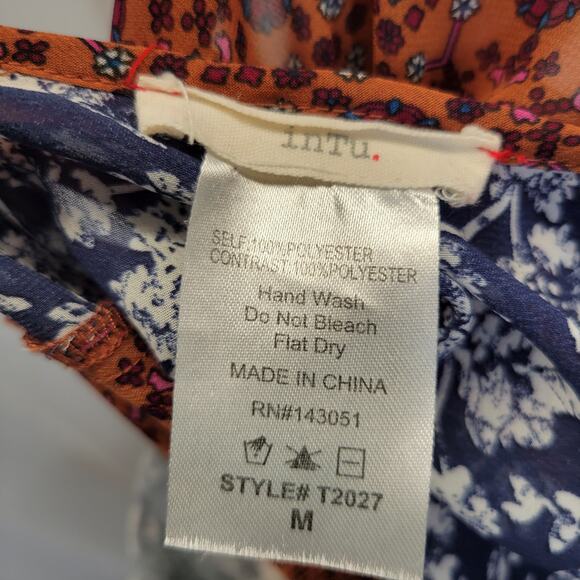 Intu Sheer Patchwork Floral Blouse w. Cris Cross Straps and Drop Sleeves, M - Picture 4 of 7